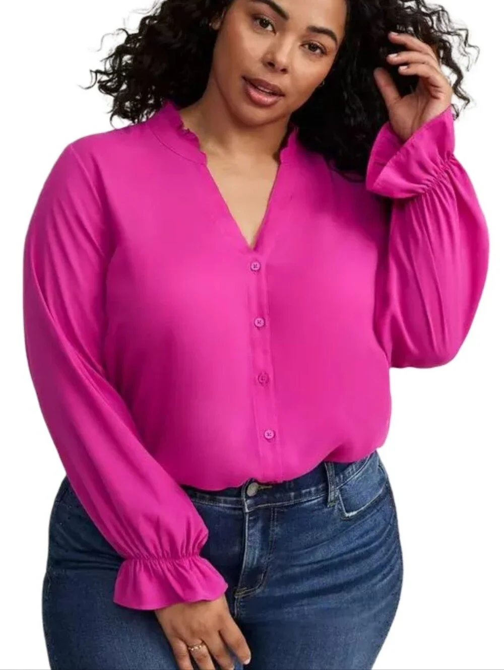 torrid Georgette Button-Down Raspberry Lantern Sleeve Shirt Blouse Plus Size 2X